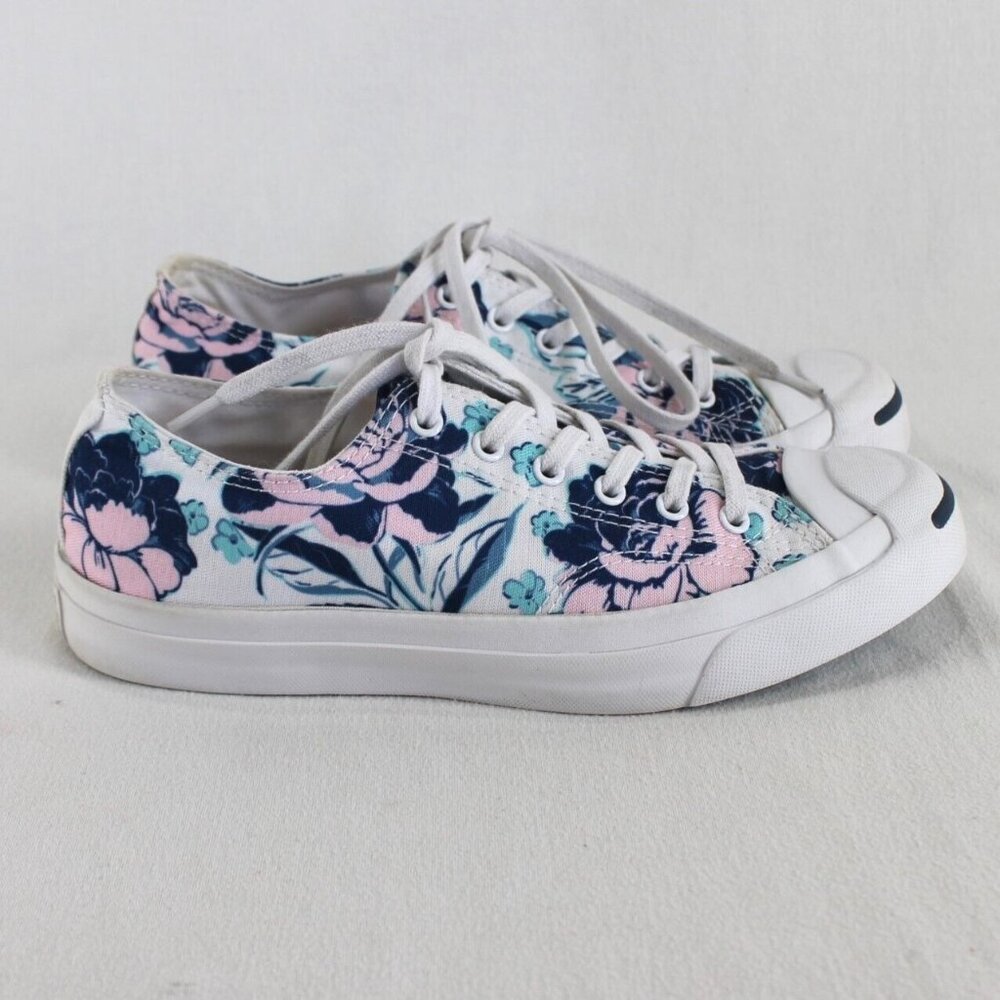 Converse Jack Purcell Womens Sz 7 White Blue Pink Floral Low Top Canvas Sneaker - Picture 4 of 10
